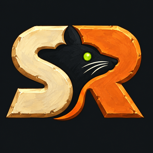 StatRat hand-painted ivory and copper SR monogram, with a charcoal rat, internal whiskers and a green eye